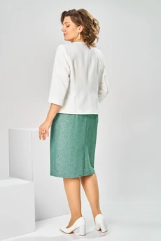 Костюм с платьем 3-2697 белый + зелень Romanovich style