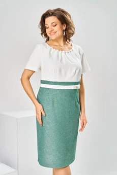 Костюм с платьем 3-2697 белый + зелень Romanovich style