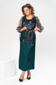 Костюм с платьем 3-2789 изумруд Romanovich style