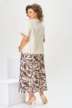 Костюм с платьем 3-2800 беж + коричневый Romanovich style