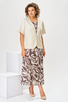 Костюм с платьем 3-2800 беж + коричневый Romanovich style