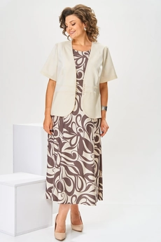 Костюм с платьем 3-2800 беж + коричневый Romanovich style