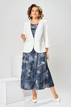 Костюм с платьем 3-2800Д белый графит Romanovich style