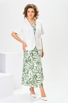 Костюм с платьем 3-2800 зелёный + белый Romanovich style