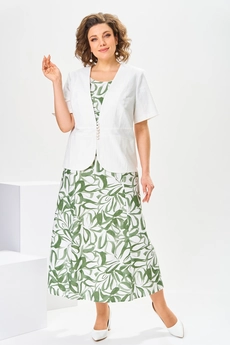 Костюм с платьем 3-2800 зелёный + белый Romanovich style