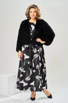Костюм с платьем 3-2997 чёрный + цветы Romanovich style