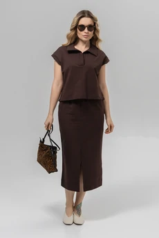 Костюм с юбкой РП0133-ХЛ4 шоколадный Romgil