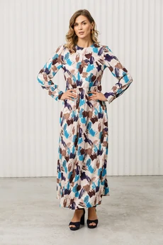 Платье РТ0131-ВИ2 молочный + шоколад + темно-розовый Romgil