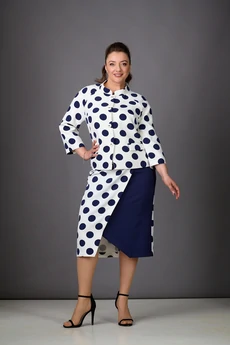 Костюм с юбкой 1178-2 молочный + темно-синий Rosheli