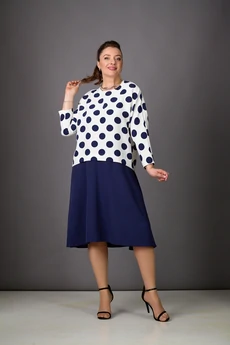 Платье 1182-1 молочный+темно-синий Rosheli
