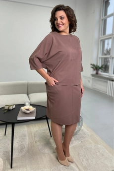 Костюм с юбкой 2093 коричневый Rumoda