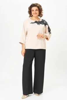 Костюм брючный 2278 дл.р. бежевый + черный Rumoda