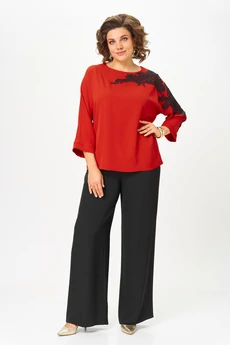 Костюм брючный 2278 дл.р. красный + черный Rumoda