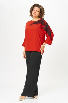 Костюм брючный 2278 дл.р. красный + черный Rumoda