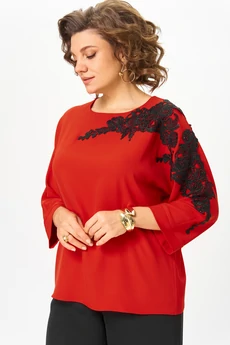 Костюм брючный 2278 дл.р. красный + черный Rumoda