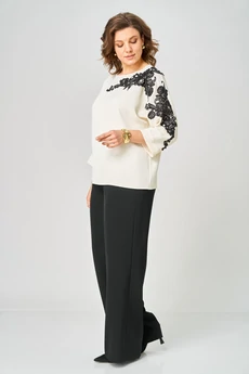 Костюм брючный 2278 молочный-черный дл.р. Rumoda