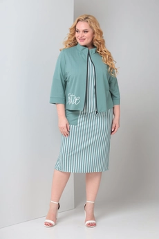 Костюм с платьем 4008 бирюза + полоска Shetti