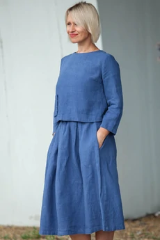 Костюм с юбкой 91-25-1 синий Super Flax