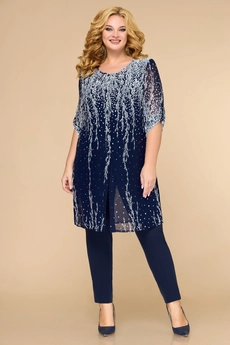 Костюм брючный 1394 синий + цветы Svetlana Style