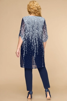 Костюм брючный 1394 синий + цветы Svetlana Style