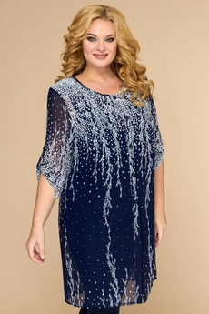 Костюм брючный 1394 синий + цветы Svetlana Style