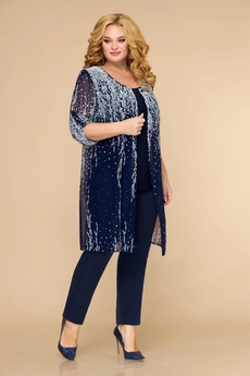 Костюм брючный 1394 синий + цветы Svetlana Style
