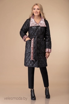 Пальто 1458 черный+розовый Svetlana Style