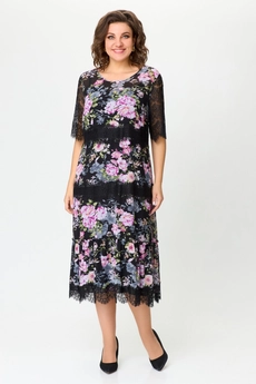 Костюм с платьем 1505 черный + розовые цветы Svetlana Style