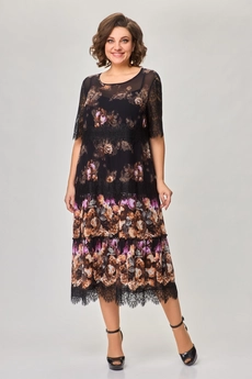 Костюм с платьем 1505 черный + рыжие цветы Svetlana Style