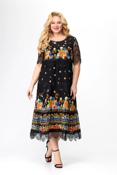 Костюм с платьем 1505 черный + узор Svetlana Style