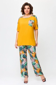 Костюм брючный 1567 горчица+ листик Svetlana Style