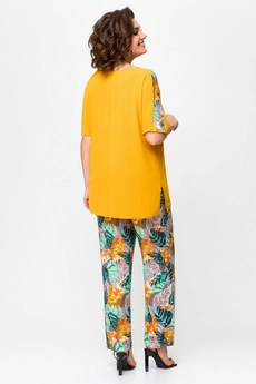 Костюм брючный 1567 горчица+ листик Svetlana Style
