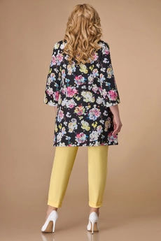 Костюм брючный 1588 черный + цветы + желтый Svetlana Style