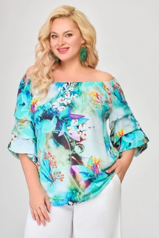 Блузка 1684 бирюзовый + цветы Svetlana Style