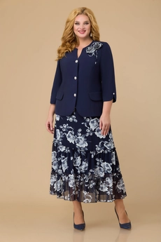 Костюм с юбкой 1702 синий + цветы Svetlana Style