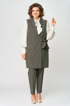 Костюм брючный 1719 мох + молочный Svetlana Style