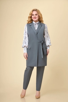 Костюм брючный 1719 серый + молочный Svetlana Style
