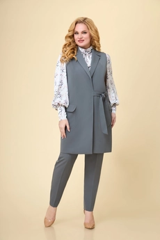 Костюм брючный 1719 серый + молочный Svetlana Style