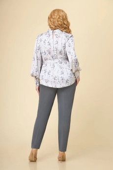 Костюм брючный 1719 серый + молочный Svetlana Style