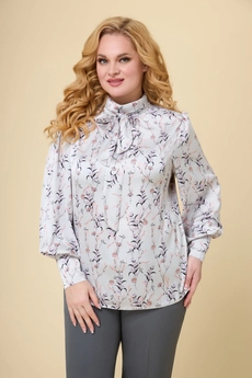 Костюм брючный 1719 серый + молочный Svetlana Style