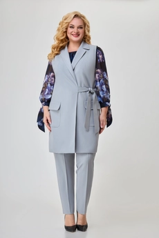 Костюм брючный 1721 серый + синие цветы Svetlana Style