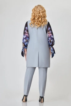 Костюм брючный 1721 серый + синие цветы Svetlana Style