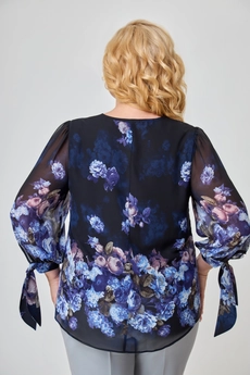 Костюм брючный 1721 серый + синие цветы Svetlana Style
