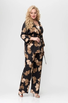 Костюм брючный 1775 черный + цветы Svetlana Style