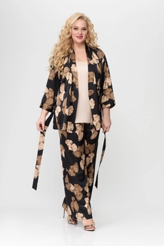Костюм брючный 1775 черный + цветы Svetlana Style