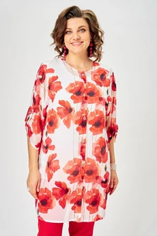 Костюм брючный 2320 красный+цветы Svetlana Style