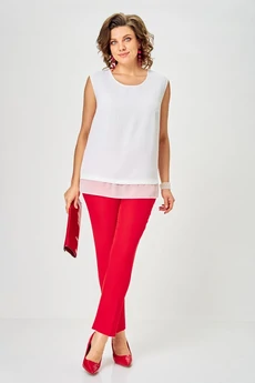 Костюм брючный 2320 красный+цветы Svetlana Style