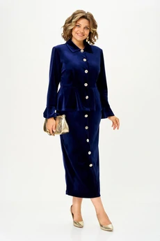 Костюм с юбкой 2387 синий бархат Svetlana Style