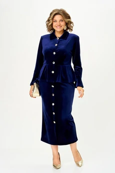 Костюм с юбкой 2387 синий бархат Svetlana Style