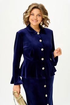 Костюм с юбкой 2387 синий бархат Svetlana Style